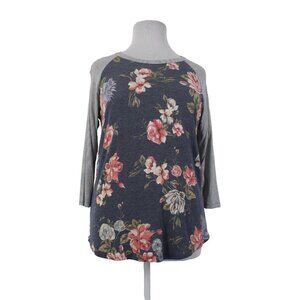 Chris Carol Plus Top $29 Sz 2XL Gray Blue Multi Color Floral Poly Rayon Top